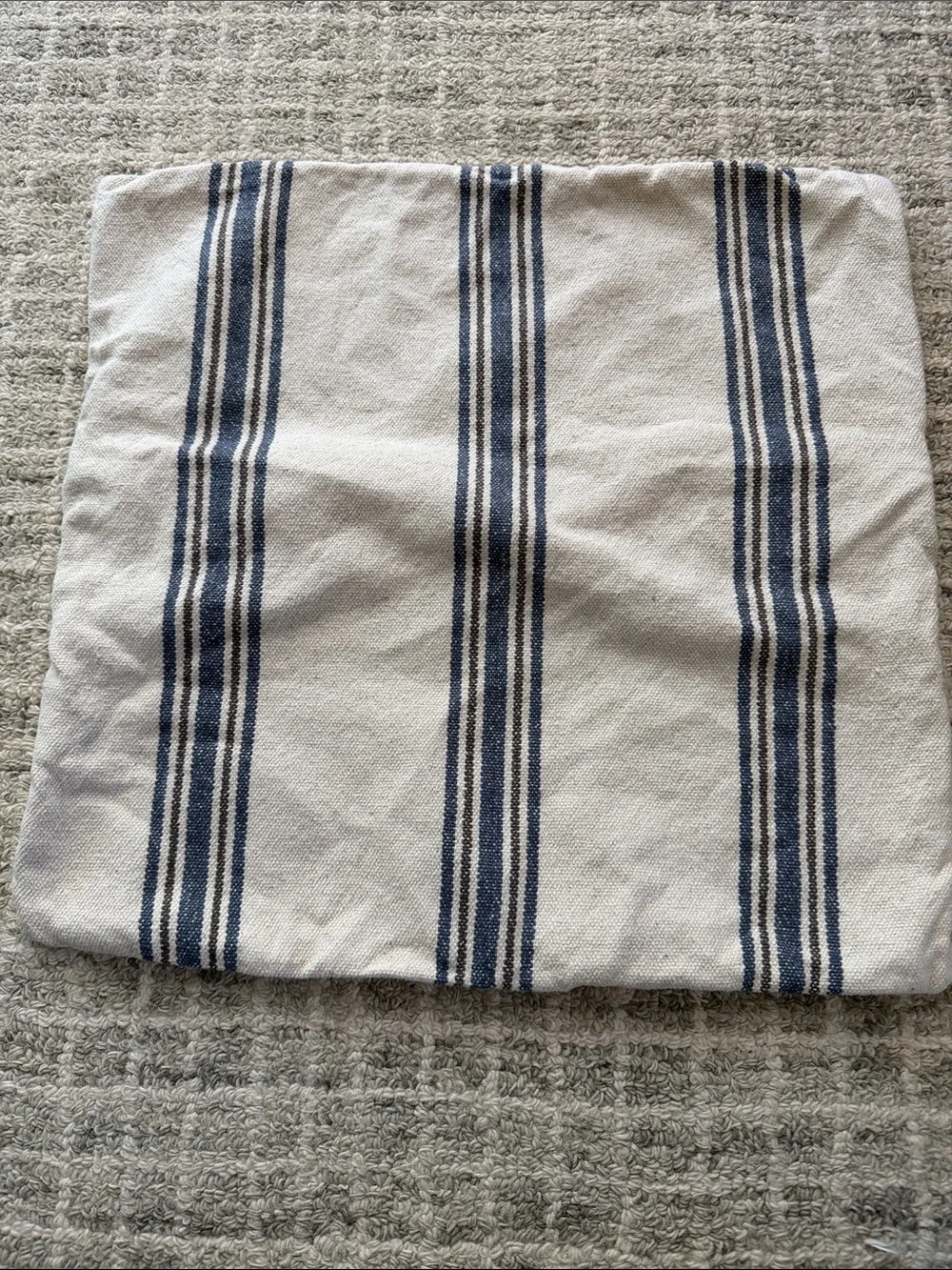Burlap ticking stripe pillow cover, 17”x17” navy and off white